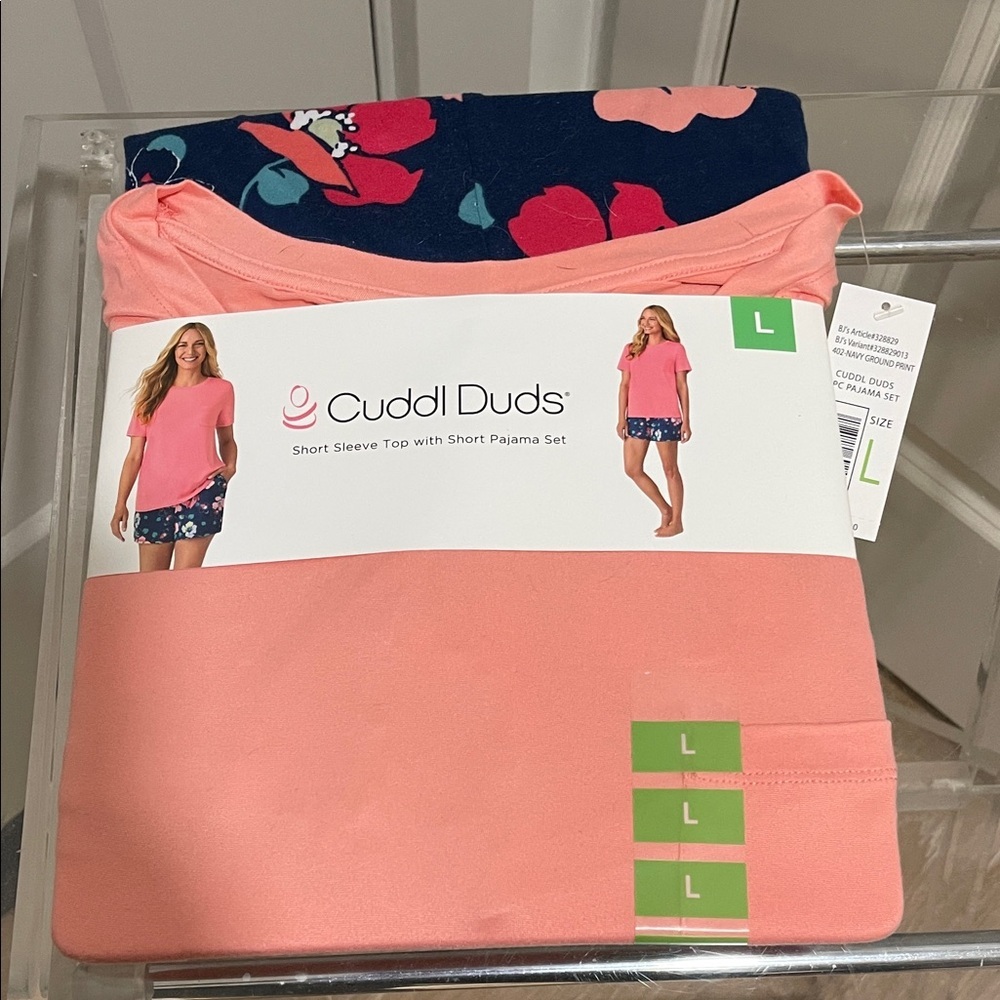 Cuddl Duds Coral Top with Floral Pajama Shorts